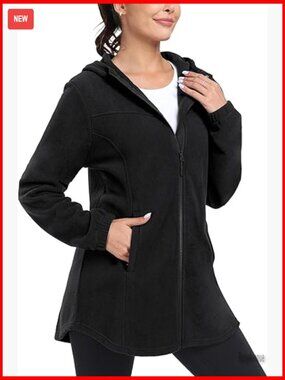 Women's Long Fleece Zip Up Hoodie Full Zip Soft Warm Polar Fleece Jacket Coat